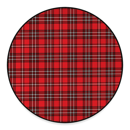 Red And White Tartan Pattern Print Round Floor Mat