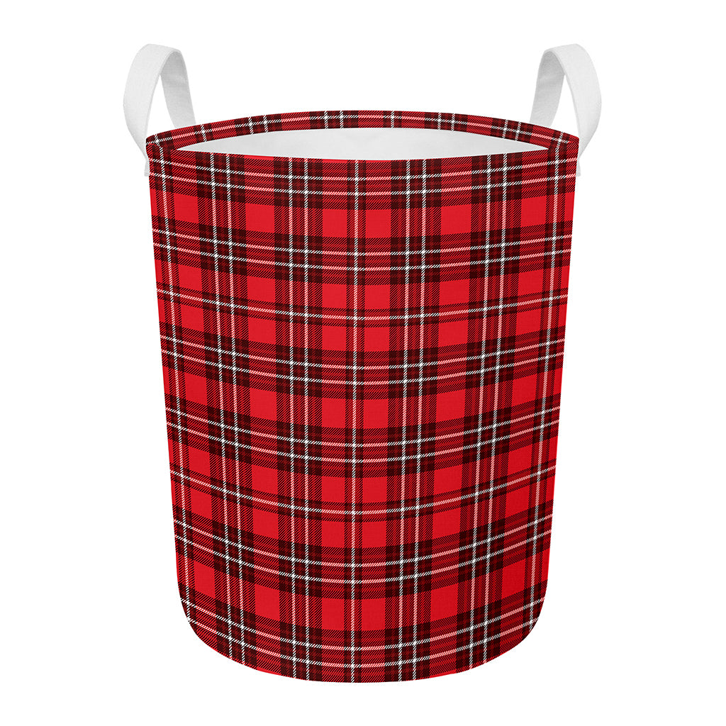 Red And White Tartan Pattern Print Round Laundry Basket