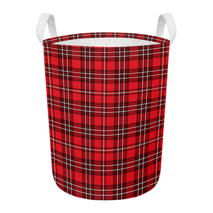Red And White Tartan Pattern Print Round Laundry Basket