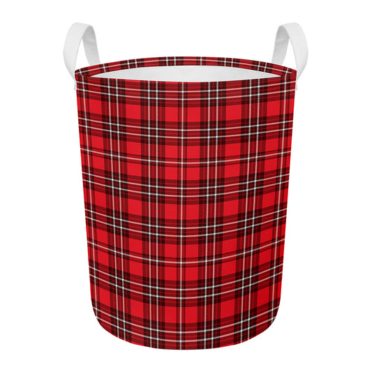 Red And White Tartan Pattern Print Round Laundry Basket