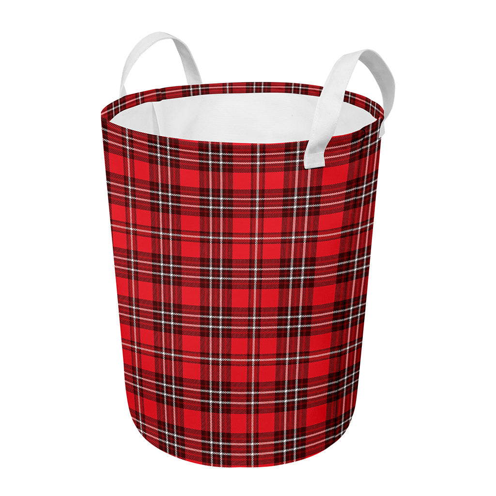 Red And White Tartan Pattern Print Round Laundry Basket