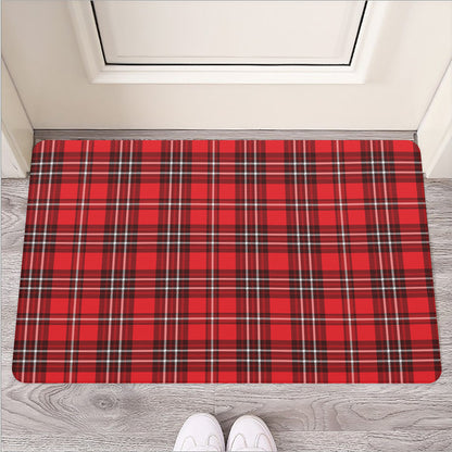 Red And White Tartan Pattern Print Rubber Doormat