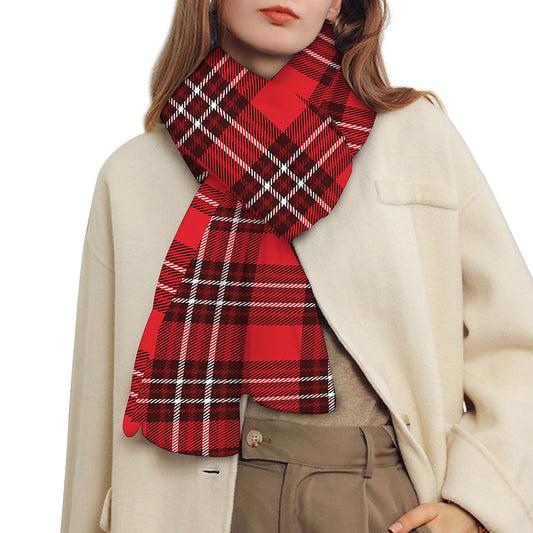 Red And White Tartan Pattern Print Scarf