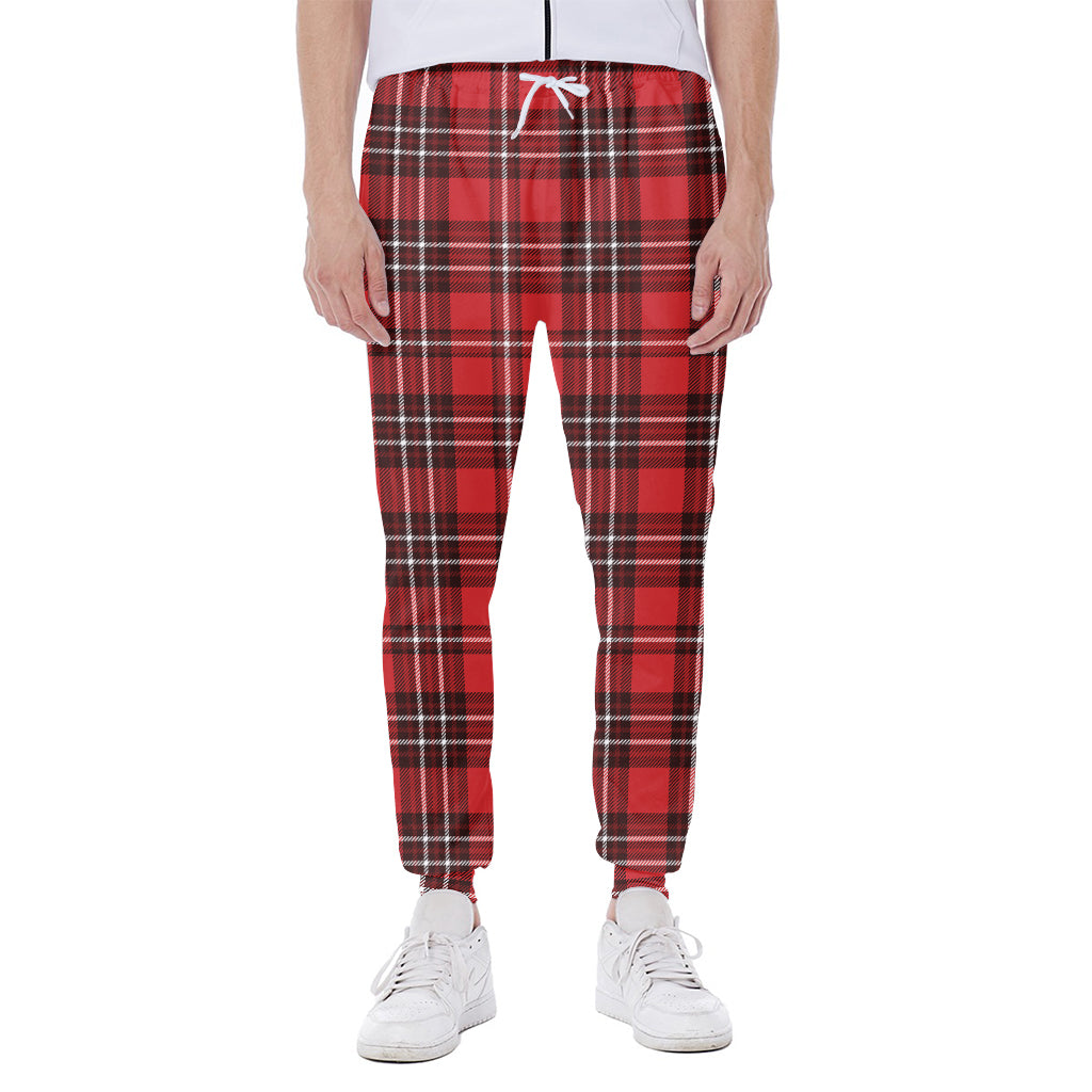 Red And White Tartan Pattern Print Scuba Joggers