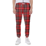 Red And White Tartan Pattern Print Scuba Joggers