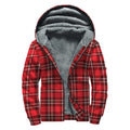 Red And White Tartan Pattern Print Sherpa Lined Zip Up Hoodie