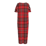 Red And White Tartan Pattern Print Short Sleeve Long Nightdress
