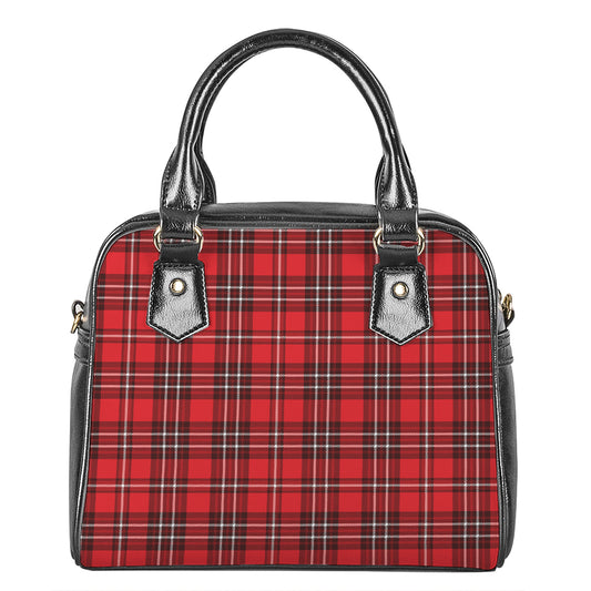 Red And White Tartan Pattern Print Shoulder Handbag