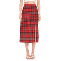 Red And White Tartan Pattern Print Side Slit Midi Skirt