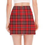 Red And White Tartan Pattern Print Side Slit Mini Skirt