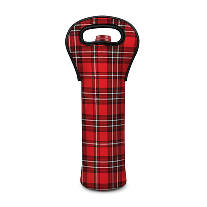 Red And White Tartan Pattern Print Single Neoprene Wine Tote