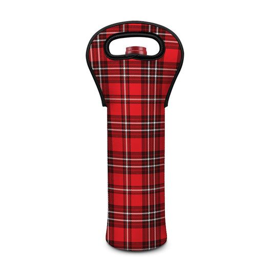 Red And White Tartan Pattern Print Single Neoprene Wine Tote