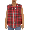 Red And White Tartan Pattern Print Sleeveless Baseball Jersey