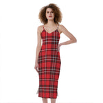 Red And White Tartan Pattern Print Slim Fit Midi Cami Dress
