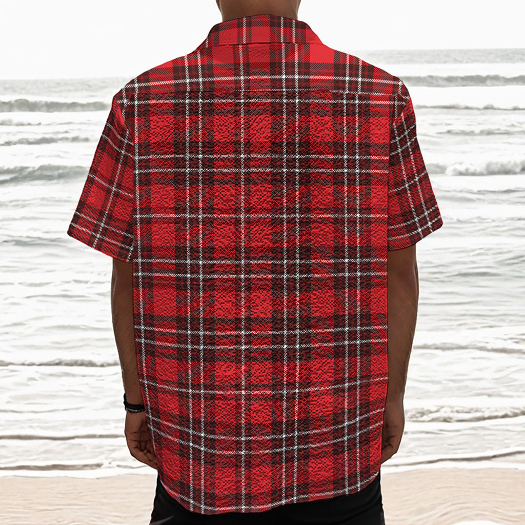Red And White Tartan Pattern Print Textured Short Sleeve Shirt