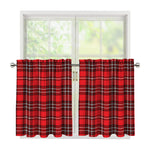 Red And White Tartan Pattern Print Tier Curtains