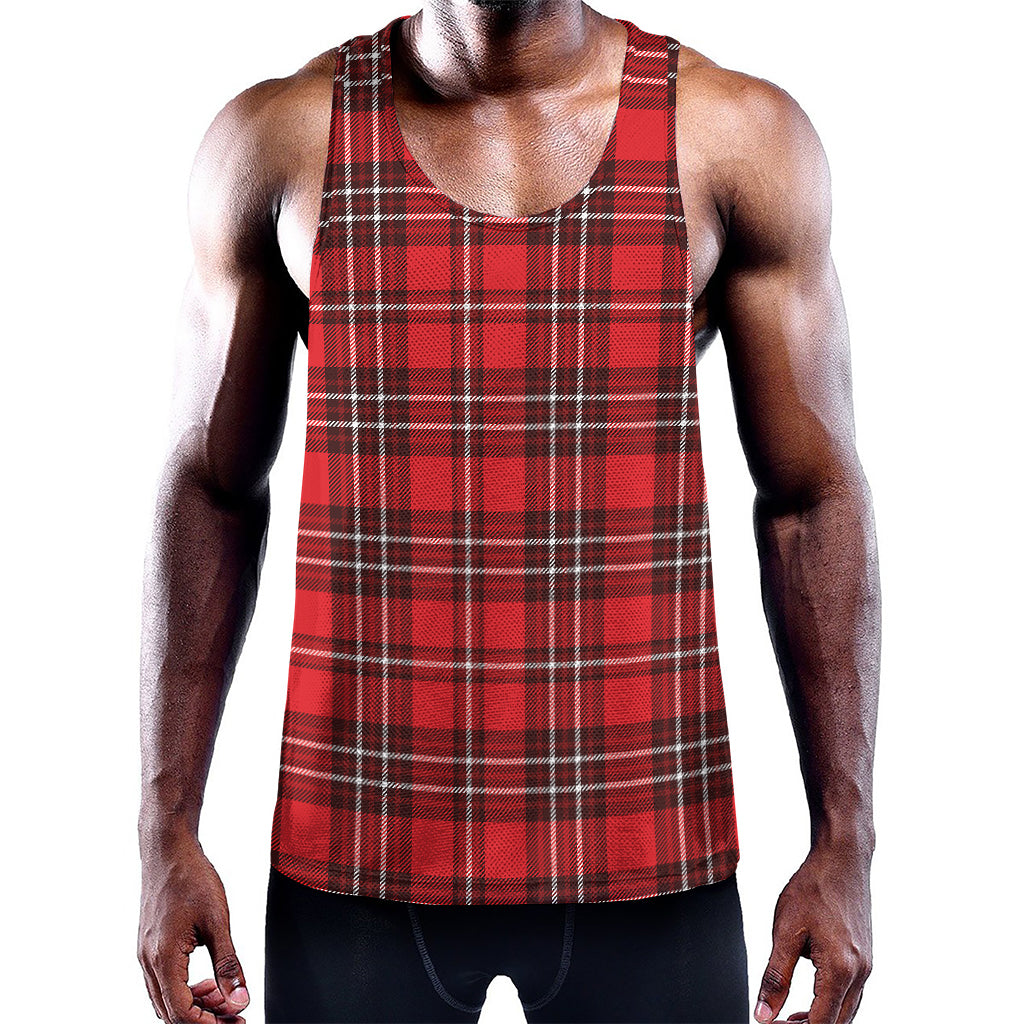 Red And White Tartan Pattern Print Training Tank Top