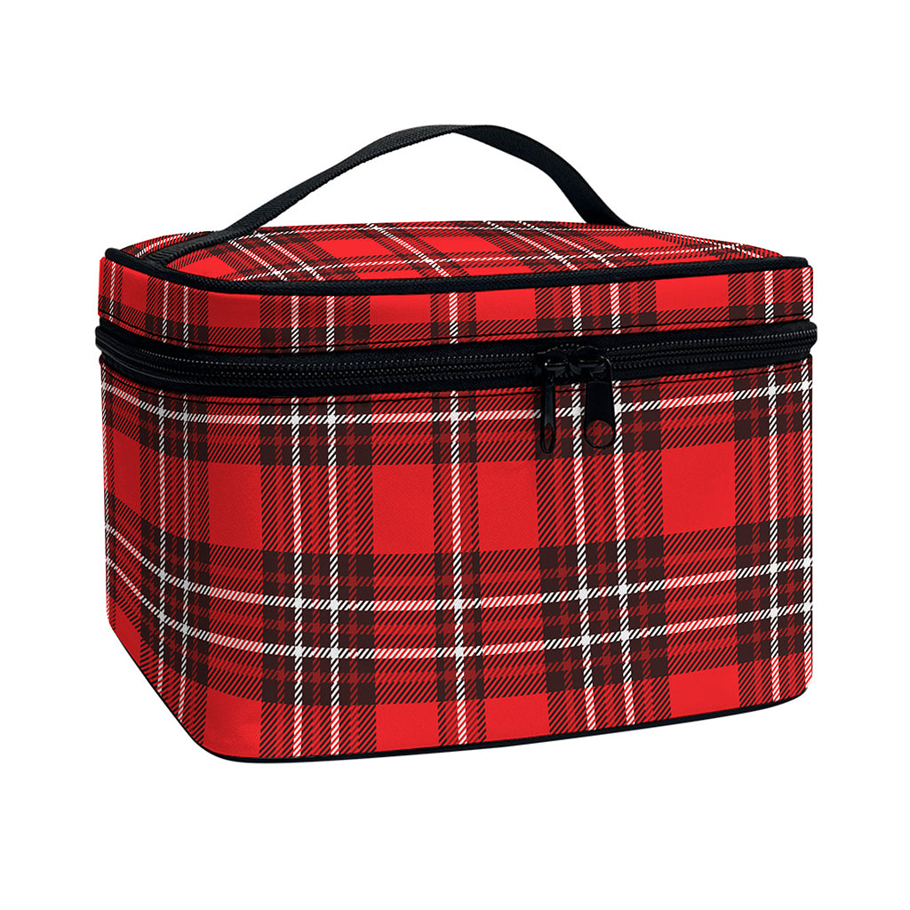 Red And White Tartan Pattern Print Travel Makeup Bag