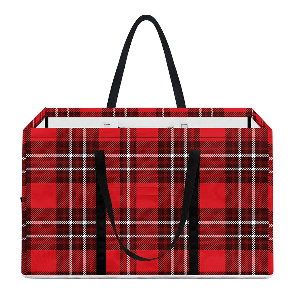Red And White Tartan Pattern Print Utility Tote Bag