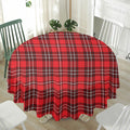 Red And White Tartan Pattern Print Waterproof Round Tablecloth