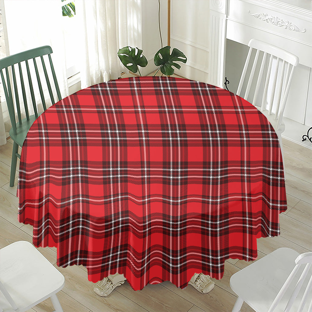 Red And White Tartan Pattern Print Waterproof Round Tablecloth