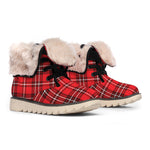 Red And White Tartan Pattern Print Winter Boots