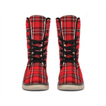 Red And White Tartan Pattern Print Winter Boots