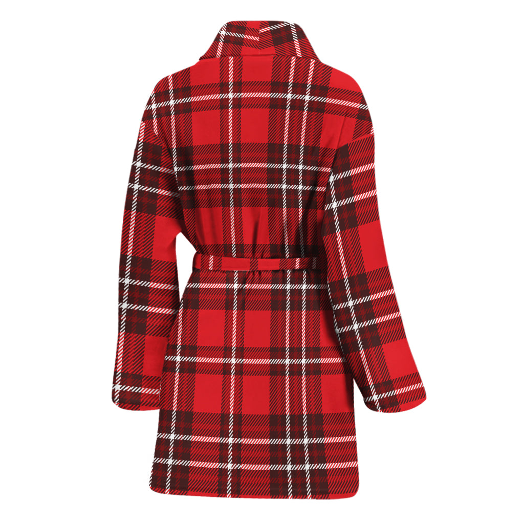 Red And White Tartan Pattern Print Women's Bathrobe
