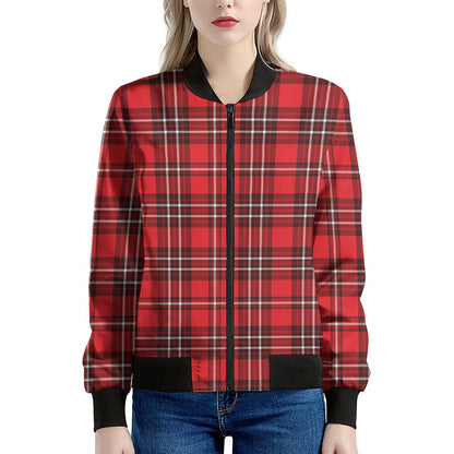 Red And White Tartan Pattern Print Women's Bomber Jacket
