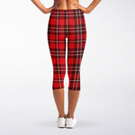 Red And White Tartan Pattern Print Women's Capri Leggings