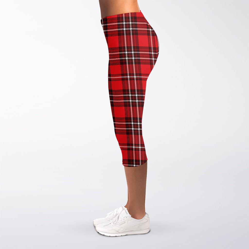 Red And White Tartan Pattern Print Women's Capri Leggings