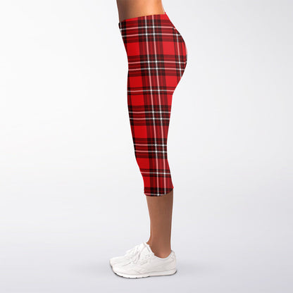 Red And White Tartan Pattern Print Women's Capri Leggings