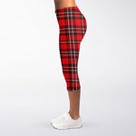 Red And White Tartan Pattern Print Women's Capri Leggings