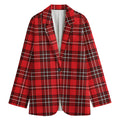 Red And White Tartan Pattern Print Women's Cotton Blazer