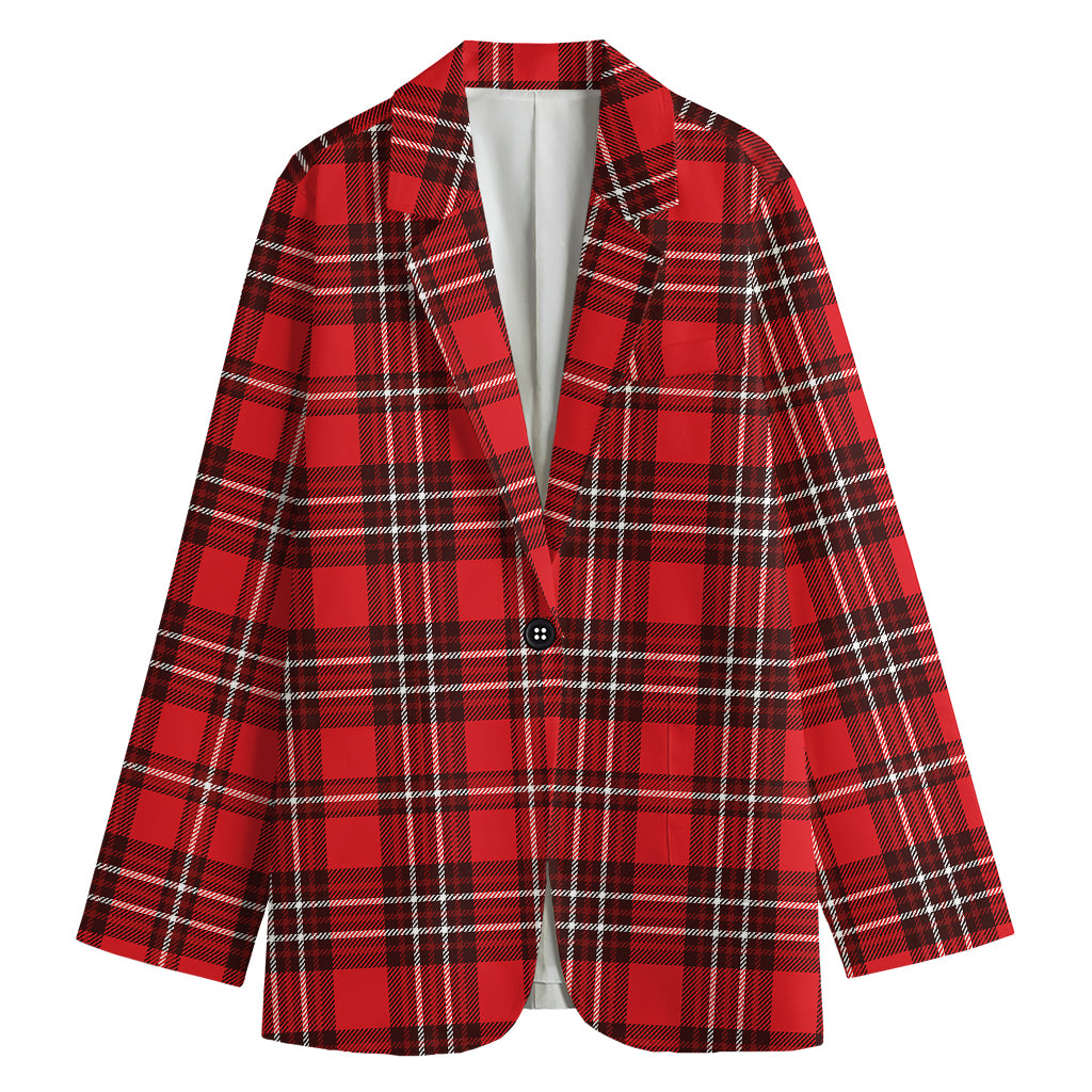 Red And White Tartan Pattern Print Women's Cotton Blazer
