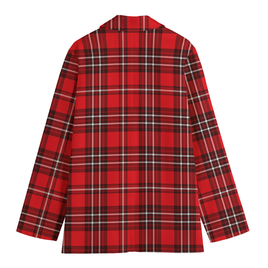 Red And White Tartan Pattern Print Women's Cotton Blazer