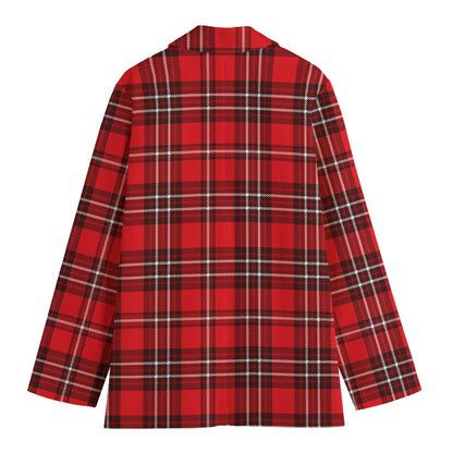 Red And White Tartan Pattern Print Women's Cotton Blazer