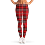Red And White Tartan Pattern Print Women's Leggings