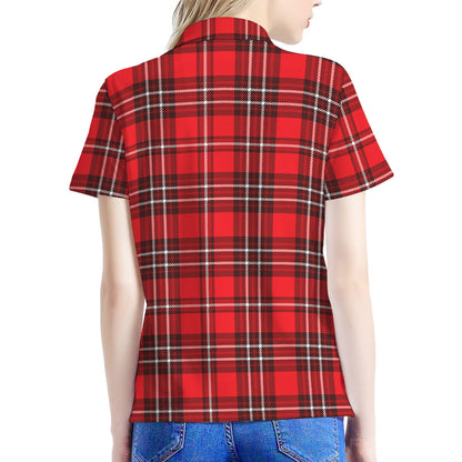 Red And White Tartan Pattern Print Women's Polo Shirt