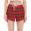 Red And White Tartan Pattern Print Women's Split Running Shorts