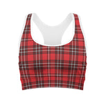 Red And White Tartan Pattern Print Women's Sports Bra