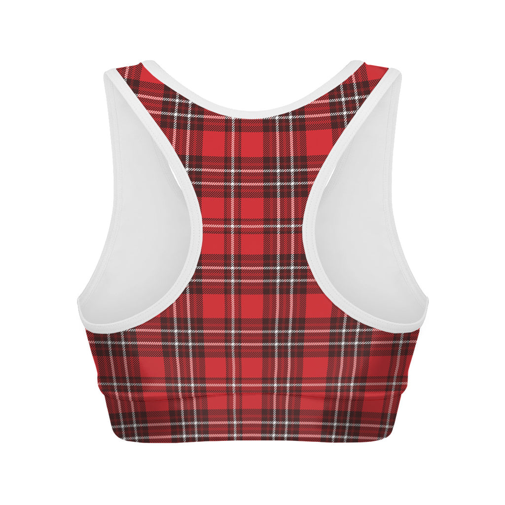 Red And White Tartan Pattern Print Women's Sports Bra