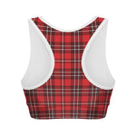 Red And White Tartan Pattern Print Women's Sports Bra