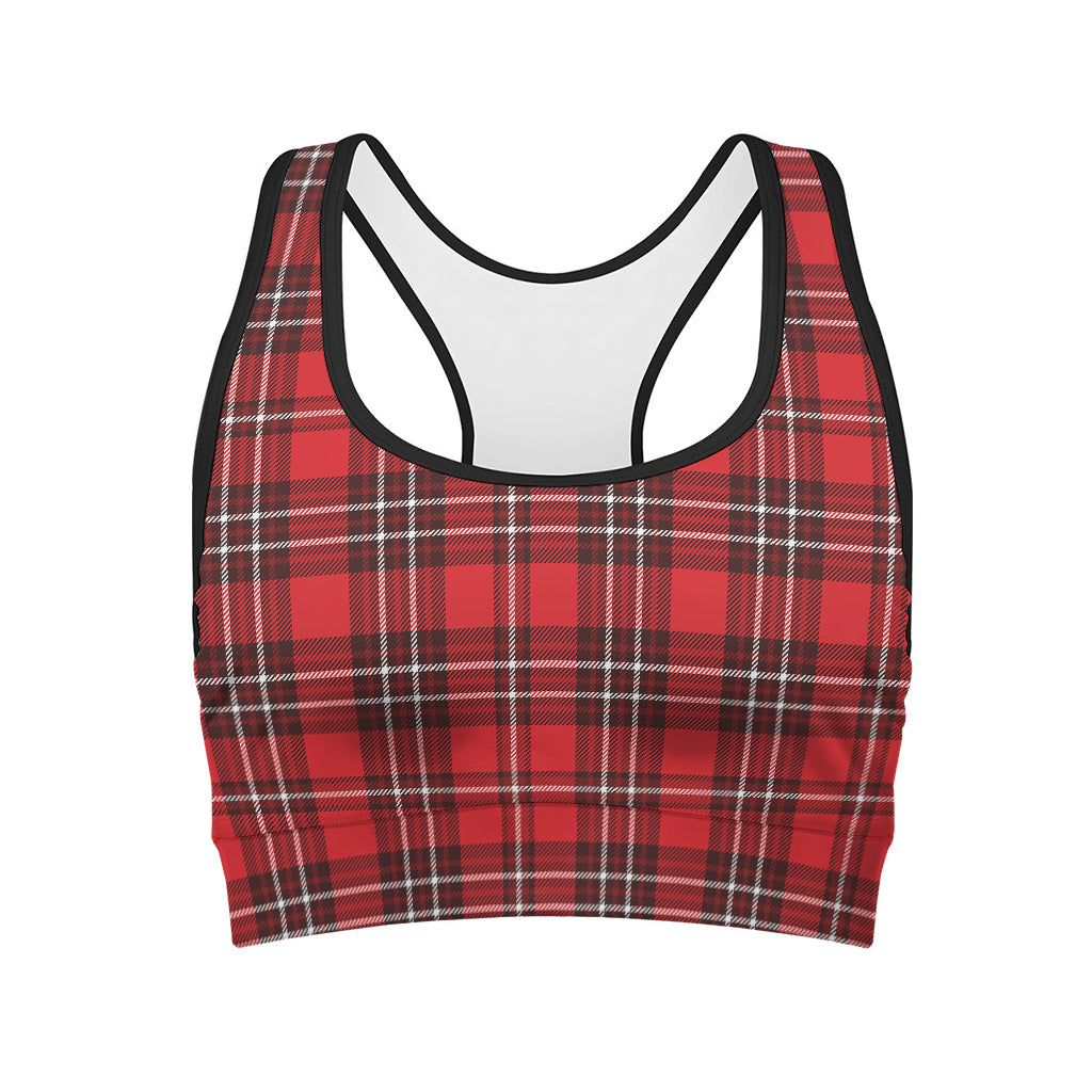 Red And White Tartan Pattern Print Women's Sports Bra
