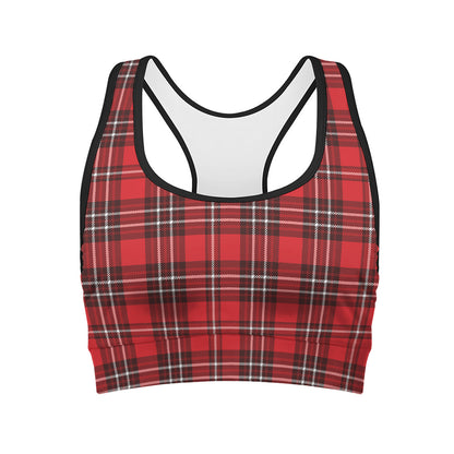 Red And White Tartan Pattern Print Women's Sports Bra