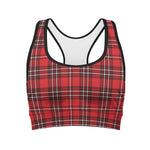 Red And White Tartan Pattern Print Women's Sports Bra