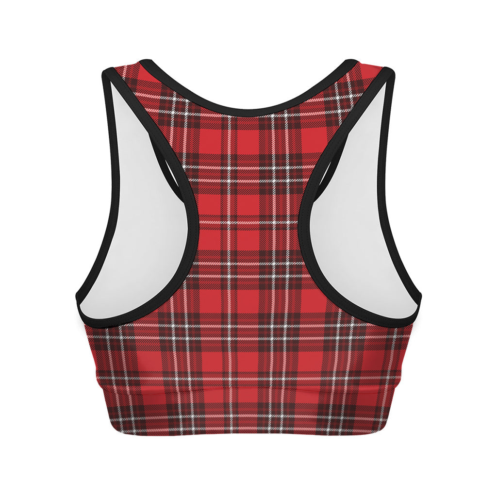 Red And White Tartan Pattern Print Women's Sports Bra