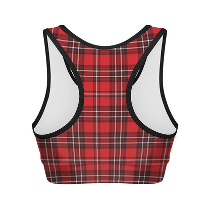 Red And White Tartan Pattern Print Women's Sports Bra