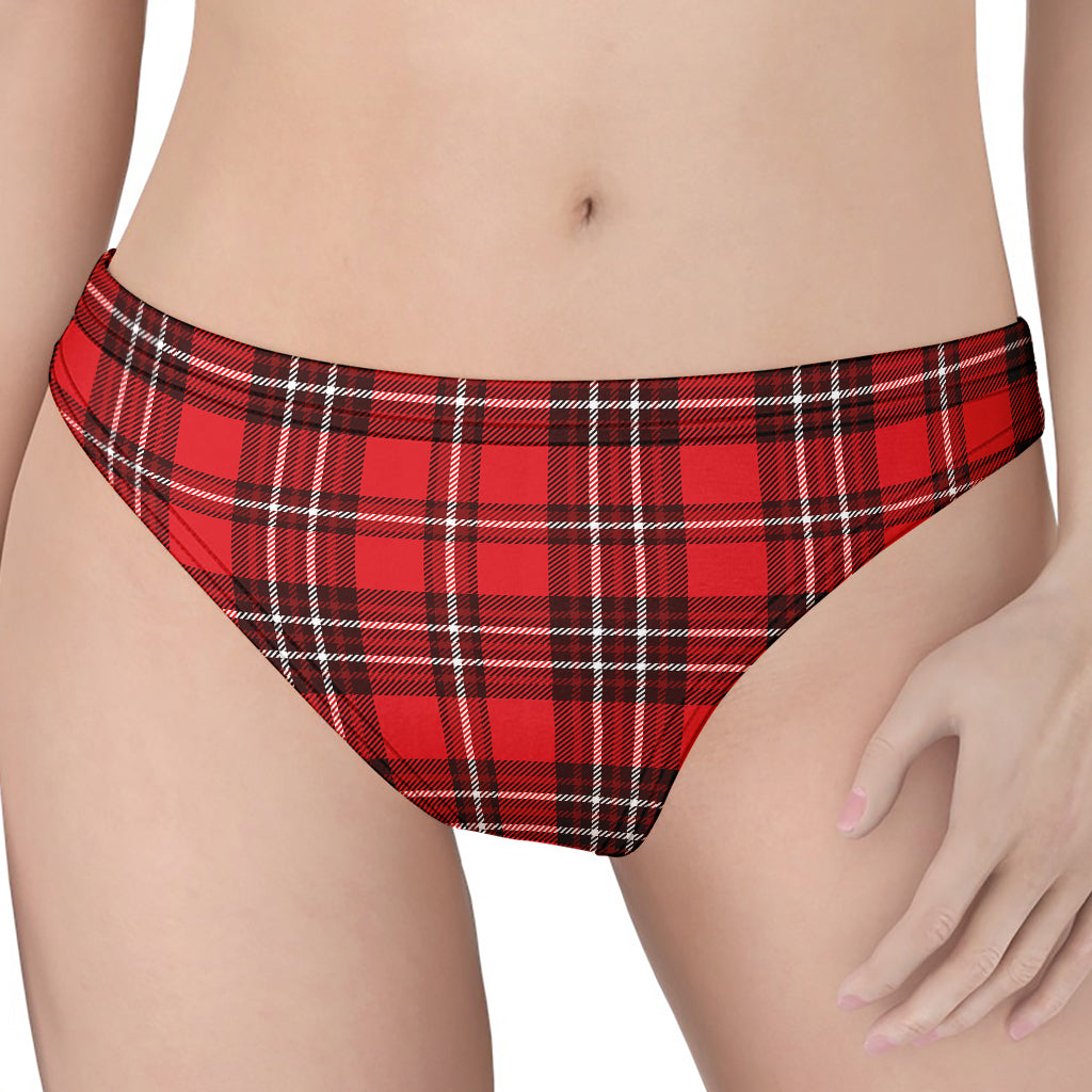 Red And White Tartan Pattern Print Women's Thong