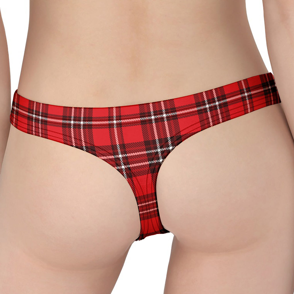 Red And White Tartan Pattern Print Women's Thong